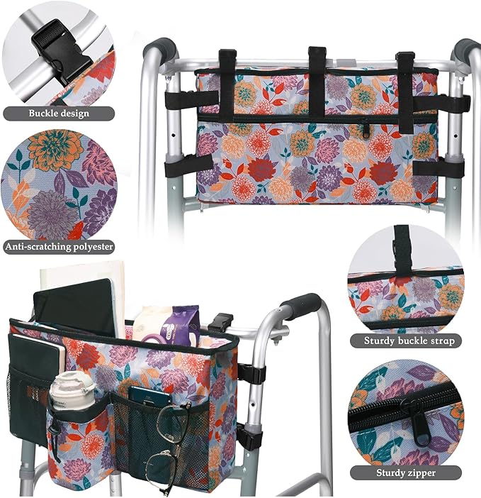 Walker Bag Seniors Accessories with Cup Holder Pocket for Folding Tote Pouches Storage Carry Things Basket