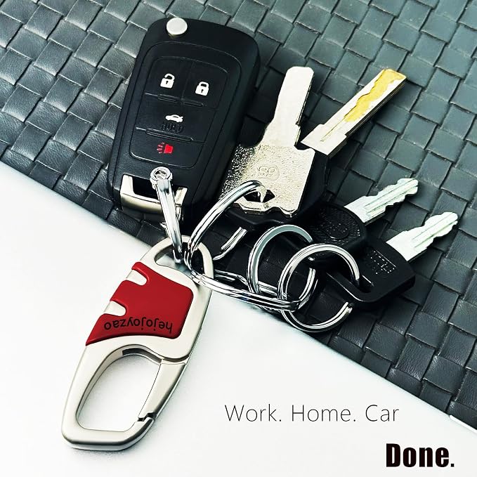 Keychain Carabiner Clip,Heavy Duty Belt Loop Car Key Ring Holder | Durable metal build, mens EDC accessory, 4 key rings, secure locking D-ring, fits belt loops, holds home, car key fobs