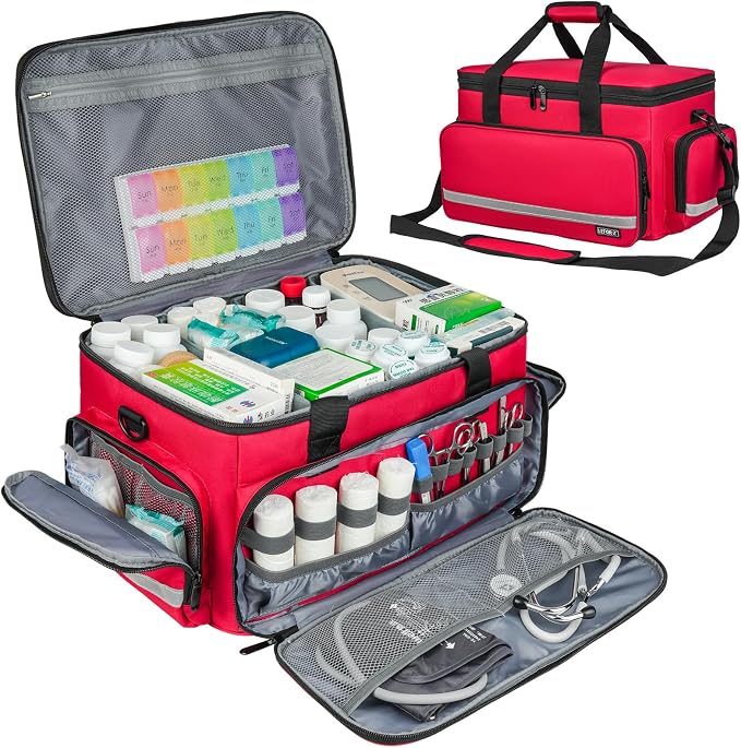 LEFOR·Z Medical Bag,First Aid Bag Empty,Home Health Nurse Bag with Detachable Divider,Medical Supplies Storage Tote for Nursing Student,Therapist,Doctors(Bag Only)