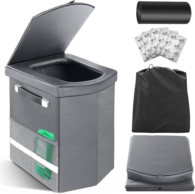 2026 Upgraded XL Portable Toilet for Adults,Tall Camping Toilet with Lid and Convenient Carry Bag, Portable Potty for Camping, Hiking, Car Travel,Truck, RV, Boating, Road Trips, Beach (Gray, 16.5''H)