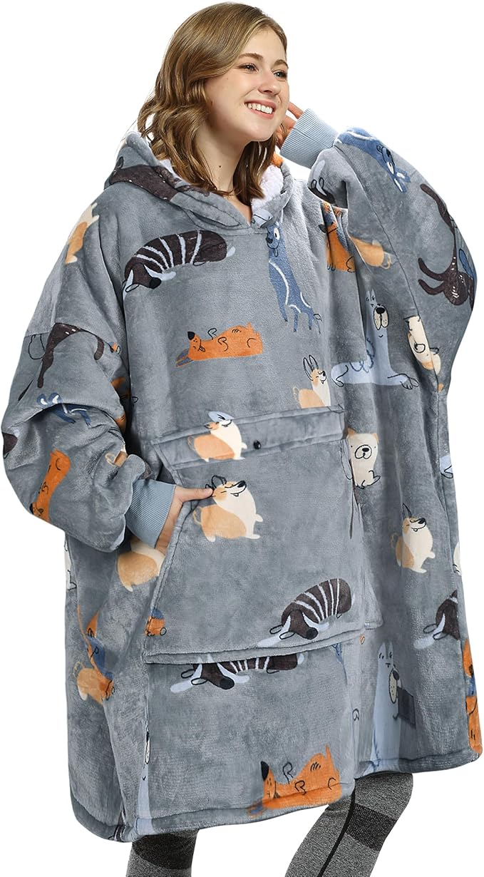 Catalonia Oversized Blanket Hoodie Sweatshirt, Wearable Sherpa Lounging Pullover for Adults Women Men