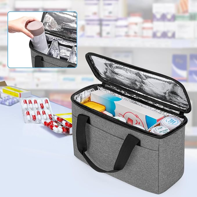 Trunab Insulated Medicine Storage Bag Travel Pill Bottle Organizer,Grey | Medication Bag for Prescription, Insulin, Supplements or Medical Supplies,Bag Only