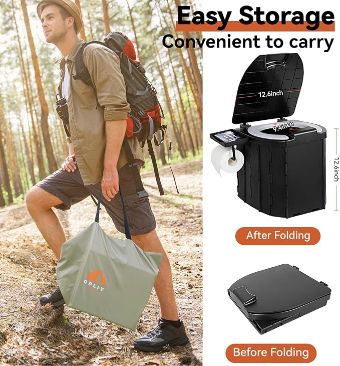 Portable Camping Toilet Upgraded Soft Camp Toilet Seat with Paper Holder- Travel Potty Perfect for Emergency Preparedness, Backcountry, Car, Boat, Road Trips. (BLACK)