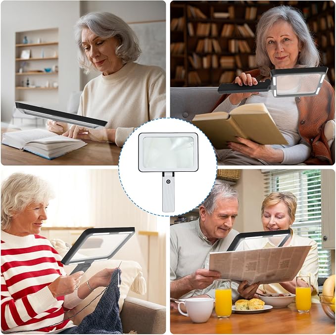 5X Magnifying Glass with Light,Foldable Acrylic Lenses Handheld Magnifying Glass,Lightweight Rectangular Magnifier for Seniors Reading、Close Work、Observe The Stamps