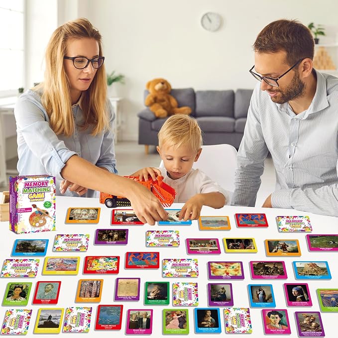 gisgfim 100 PCS Memory Matching Game Famous Paintings Concentration Memory Card for Adults Learning Educational Game A Fun & Fast Artworks Theme Matching Games
