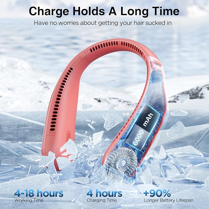 Hotsales Neck Fan, Bladeless Fan That Blows Cold Air, Portable Rechargeable | 6000 mAh Battery, 3 Speeds, Hands Free Wearable Personal Cooling Fan for Men and Women, Travel, Outdoor, USB Rechargeable