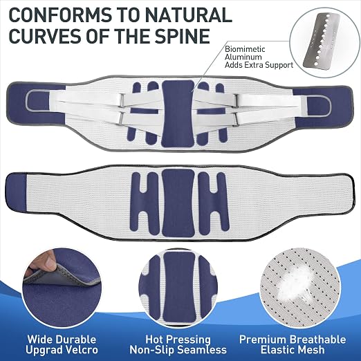 Back Brace for Lower Back Pain - Lumbar Support with Bionic Support System, Adjustable Belt for Men Women, Relieves Sciatica, Herniated Disc, Scoliosis, Posture Correction for Workout, Daily Use, Heavy Lifting(Blue,Small)