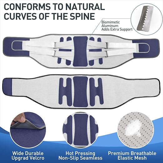 Back Brace for Lower Back Pain - Lumbar Support with Bionic Support System, Adjustable Belt for Men Women, Relieves Sciatica, Herniated Disc, Scoliosis, Posture Correction for Workout, Daily Use, Heavy Lifting(Blue,XXX-Large)