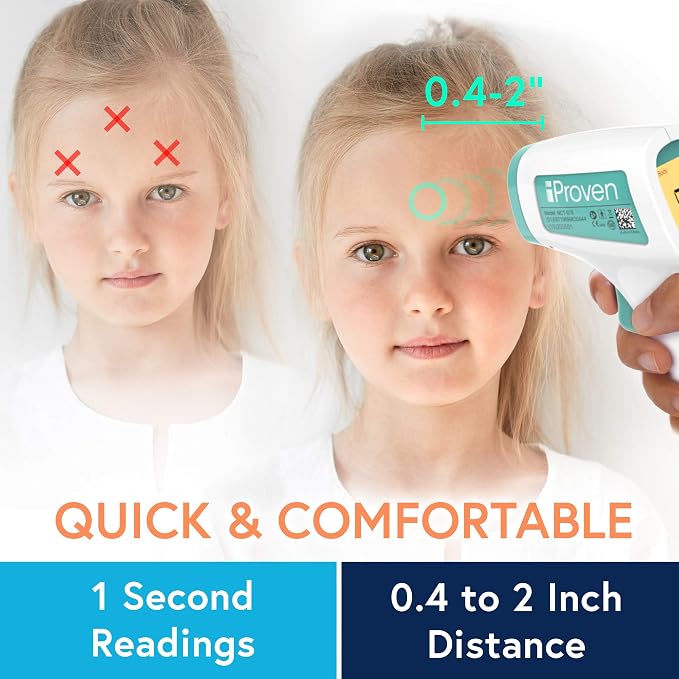 iProven Infrared Touchless Forehead Thermometer for Adults and Infants | 1sec Instant Accurate Readings, 3-in-1 Including Fever Alarm, Silent & Memory Mode
