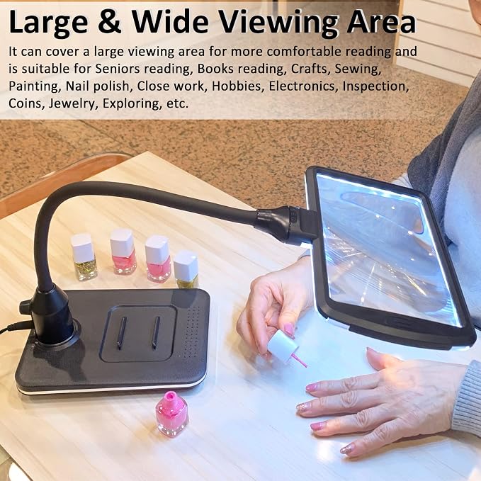 4X Gooseneck Magnifying Lamp Lighted with 28 SMD LEDs, Table Desktop Standing Hobby Tool Magnifier Hands-Free with Clamp for Sewing, Crafts, Close Work, etc.