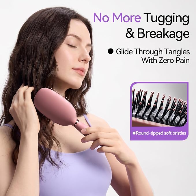 Detangling Hair Brush, Tangle-Free Detangler with Cushion Soft Bristles | Reduces Hair Breakage, Anti-Frizz & Boosts Shine, Works Straight/Curly/Thick/Fine Hair, Wet & Dry for Women & Men, Pink