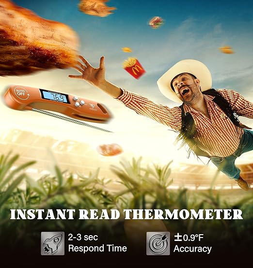 DOQAUS Digital Meat Thermometer, Instant Read Food Thermometer for Cooking | Backlit & Auto-Rotating Display, 4.6” Probe Perfect for Grilling, Baking, and BBQ Gift for Dad Men - Orange
