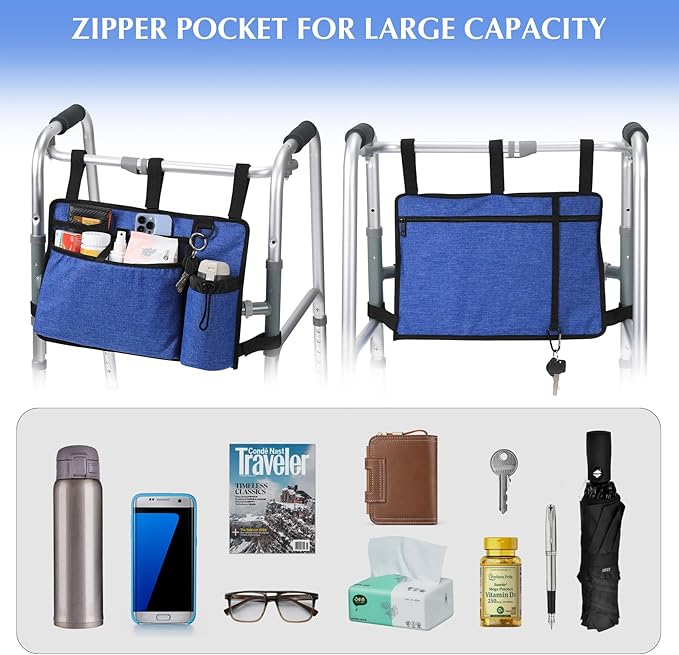 Walker Bags for Folding Walker Seniors Accessories Cup holer basker Storage Carrying organier Pouch,Blue