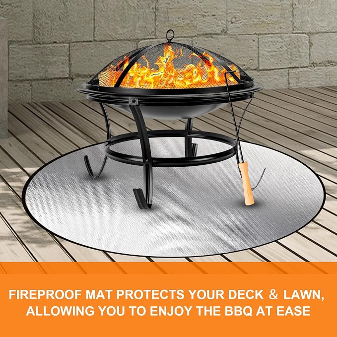 DocSafe 38" Round Fire Pit Mat for Solo Stove Bonfire,4-Layer Double-Sided Fireproof Heat Insulated Under Grill Mat Protector for Deck,Patio,BBQ,Oil-Proof and Reusable and Waterproof,Black＆Silver