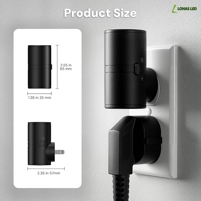 L LOHAS LED Bright Night Lights Plug into Wall,Daylight White,Rotating,Mini | Dimmable Nightlight Plug in, Light Sensor Night Light, LED Nightlights, Hallway Bedroom Bathroom Kitchen,[Black Shade,4 Pack]