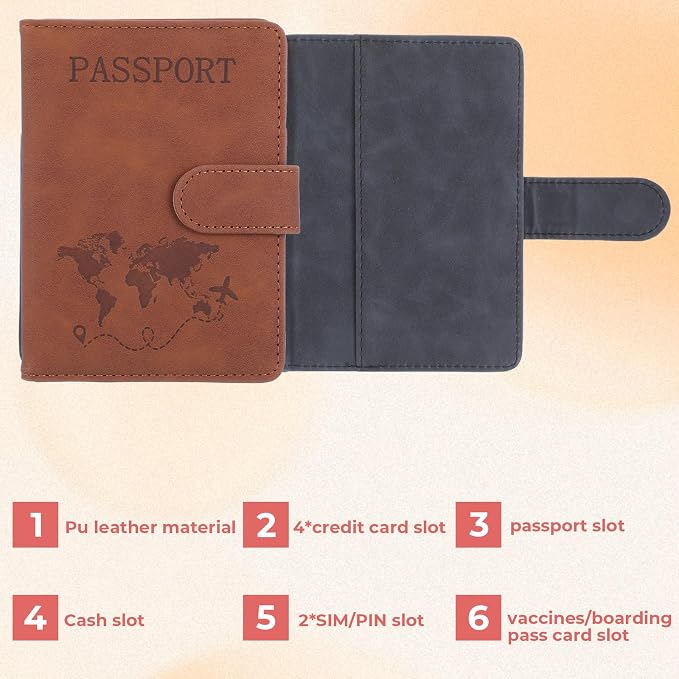 2 Pack Passport Holder for Travel, Passport Wallet Cover Case Waterproof | RFID Blocking Passport Holder with Pen Holder Travel Essential, Passport Book Holders for Women and Men(C)