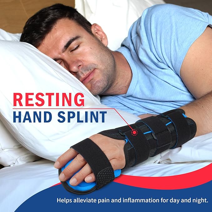 FEATOL Resting Hand Splint Stroke Hand Night Immobilizer with Removable Splints- Pain Relief For Carpel Tunnel, Stroke Recovery, Arthritis, Tendinitis-Functional Support Wrist Finger Brace-Left Small-For Men and Women