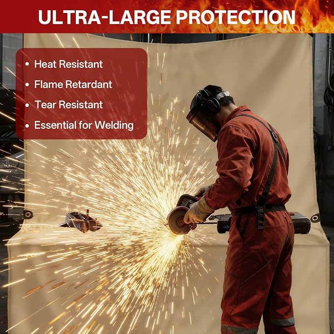 Welding Blanket Fire Resistant - Extra Large 8x10 ft Welding Blanket Fire Resistant 1022 °F High Temp Heat Shield Blankets Insulation Fire Curtain for Soldering, Grill, Industrial, Smoker, Camping