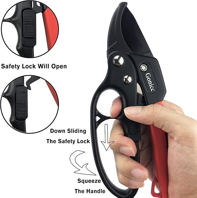 gonicc 8" Professional Ratchet Anvil Pruning Shears (GPPS-1011) | Ratcheting Mechanism, Anvil groove design, Reinforced Design Handle, Garden Shears Clippers, Hand Tools Scissors