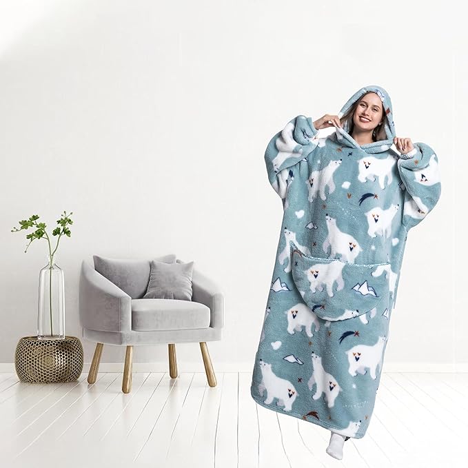 Blanket Hoodie, Long Hooded Blanket Sweatshirt as Birthday Gifts for Women Men, Long Wearable Blanket for Women Men.
