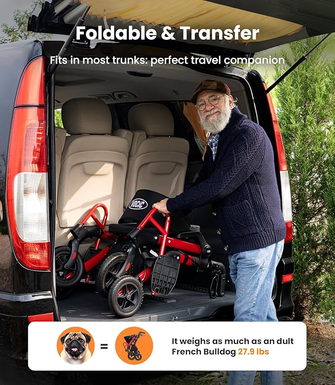 VOCIC Walkers for Seniors, Z55 2 in 1 Walker Wheelchair Combo, No-Bend Footrest, Rollator with 10" All Terrain Big Wheels, Transport Wheelchair Foldable, Rollator with Seat & Brakes, Storage Bag