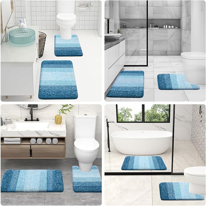 OLANLY Bathroom Rug Set 2 Piece, Soft Absorbent Microfiber Bath Rug Set, Non-Slip, Machine Wash Dry, Plush Shaggy Bath Mats for Bathroom (30"x20"+24"x16", Peacock Blue)