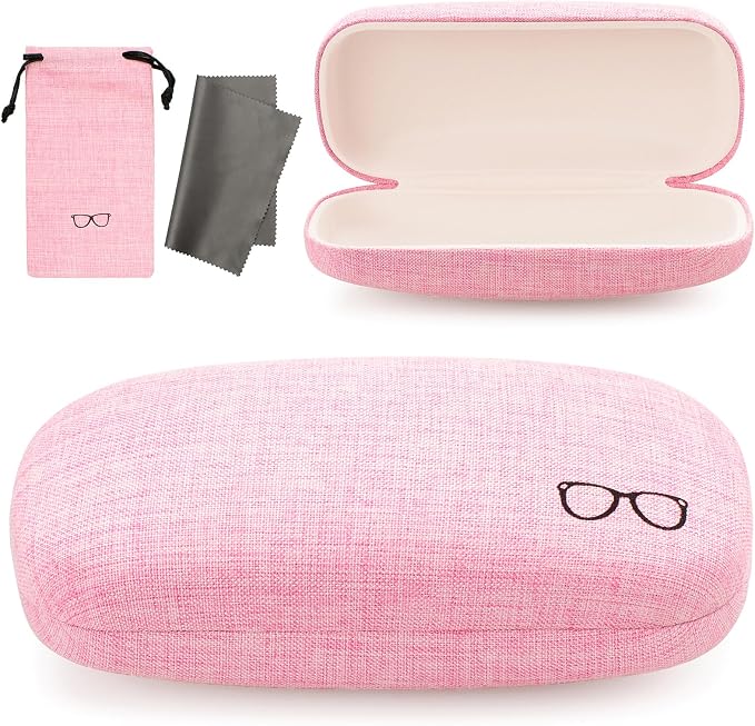 Vemiss Hard Shell Sunglasses Case, Large Linen Fabric Protective Glasses Case for Men Women