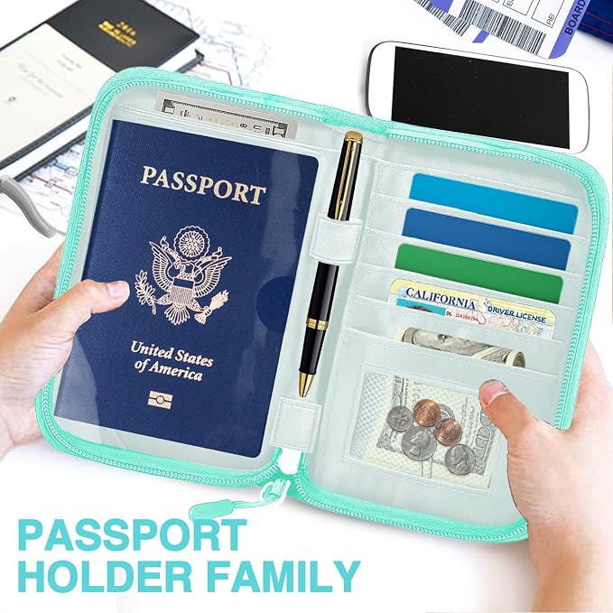 Passport Holder for Travel, Women Rfid Blocking Passport Wallet, Travel Essentials Premium Wallets, Waterproof Passport Holders Bag for Men Traveling, Travel Document Organizer Credit Cards Case