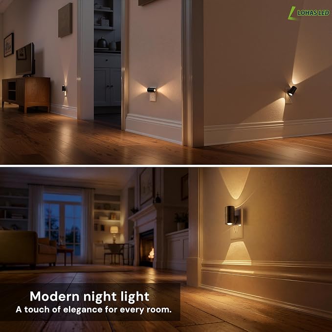L LOHAS LED Night Lights Plug into Wall,Light Sensor, Projector Night Light | 180°Rotating Nightlight,10/50/100LM Dimmable,Soft White,Dusk to Dawn,Ambient Lighting Mini for Bathroom,Decor,Kids,Gift,1Pack