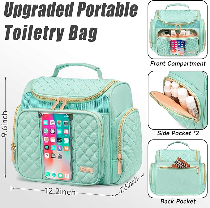 Tealari Large Toiletry Bag for Women Men,Bathroom Bag,Water Resistant Shower Bag,Makeup Bag,Portable Shower Caddy for College Dorm,Hanging Travel Toiletry Bag with Transparent Waterproof Phone Pocket