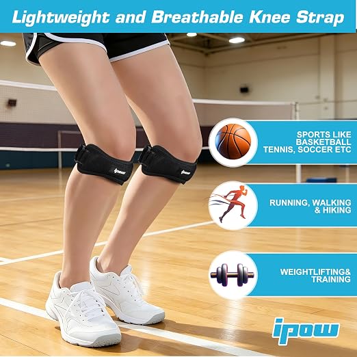 IPOW Patella Tendon Knee Strap 2 Pack Knee Pain Relief & Patella Stabilizer Knee Strap, Patellar Tendon Support Strap, Knee Brace for Running, Hiking, Soccer, Basketball, Jumpers Knee, Tennis, Volleyball & Squats