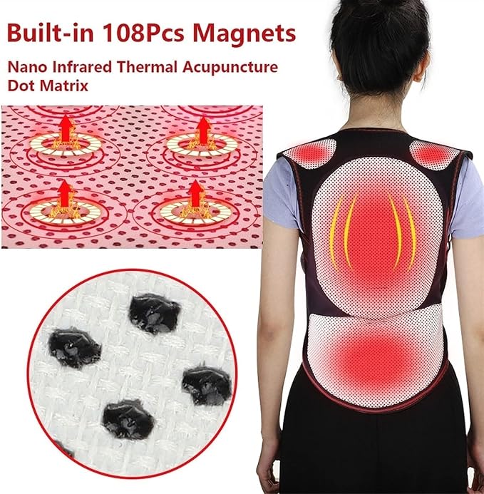 Physical Therapy Back Brace Posture Corrector for Seniors Men & Women Self-Heating 108pcs Magnets Full Back Lumbar Support Belt Shirts Vest Pain Relief for The Elderly