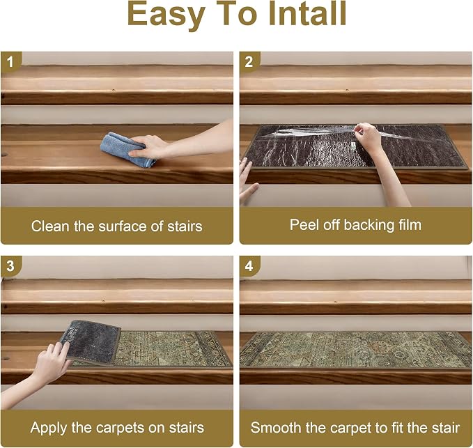 sarben 30"x30" Non Slip Stair Treads for Wooden Steps 1 Pack, Vintage Sage | Peel and Stick Carpet Stair Runner with TPE Adhesive Backing, Carpet for Added Safety, Pet and Senior Friendly