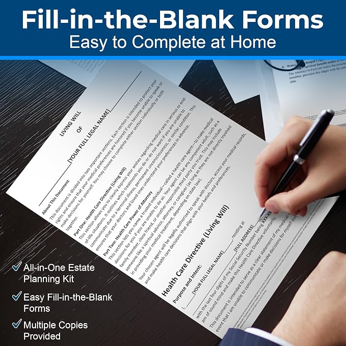 Complete Estate Planning Kit & Will Planner – Last Will and Testament, Living Will, Durable Power of Attorney, and Health Care Power of Attorney – Do It Yourself Legal Will and Testament Kit