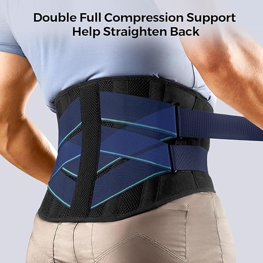 FREETOO Back Brace for Men Lower Back Pain with 7 Metal Stays, for Sciatica, Herniated Disc, Scoliosis and More Pain Relief! Breathable Back Support Belt for Women Work with Soft Pad, Lightweight