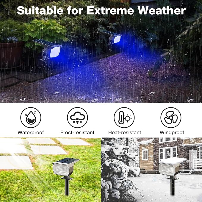 nipify Solar Spot Lights Outdoor, Solar Powered Waterproof Spotlight | 4 Pack, Blue, Landscape Lighting for Outside Yard Garden Pathway