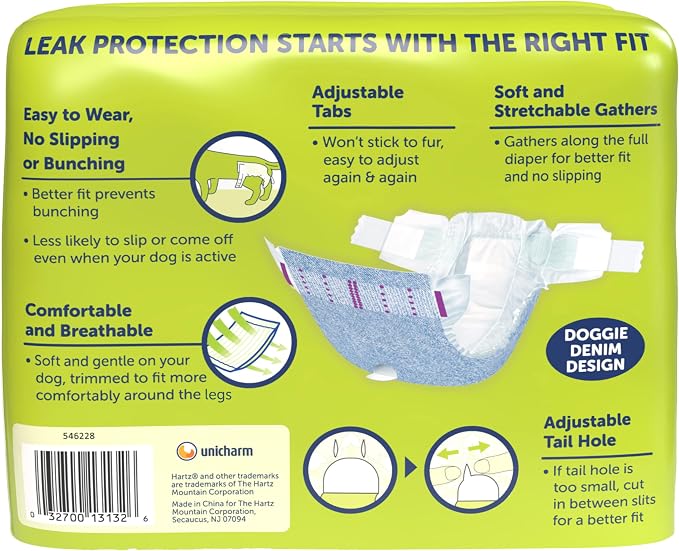 Hartz Comfitables Disposable Dog Diapers, Size Large 12 Count, Comfortable & Secure Fit, Easy to Put On, Super Absorbent Male and Female Diaper
