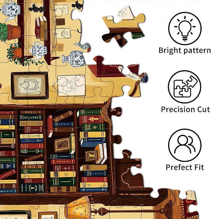 1000 Piece Jigsaw Puzzles for Adults, Study Room Puzzle with 1:1 HD Poster, Precise Interlocking, Letter Markings on Back, Dust-Free, Stress Relief & Ideal Family Game Gift