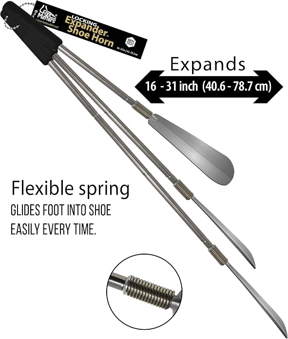 FOOTMATTERS Expander Shoe Horn Extra Long Handle - Twist to Lock - Extends 16 to 31 inches