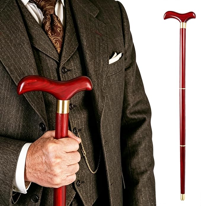 Handcrafted Solid Wood Walking Cane, 3-Section Detachable Brass Joints, Heavy Duty 400+ lbs Support, Lightweight 0.88 lbs, Anti-Slip Rubber Tip, 34.6 in