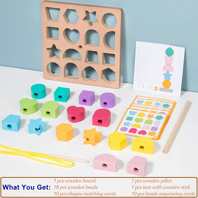Activities for Dementia Patients, Memory Cognitive Games for Seniors, 3-in-1 Shape Matching Alzheimers Products for Elderly, Beads Sequencing Lacing Busy Box Board Gadgets Gifts