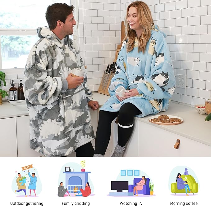Catalonia Oversized Blanket Hoodie Sweatshirt, Wearable Sherpa Lounging Pullover for Adults Women Men