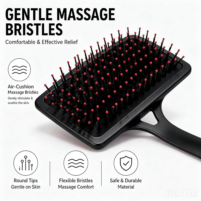 Back Scratcher Extendable Black Folding Handle for Men Women | Long reach folding handle with soft bristles for back shoulders legs and everyday personal care use at home or travel