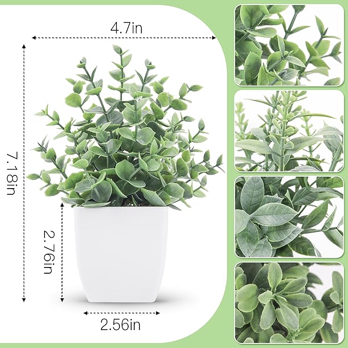 Der Rose 4 Pack Fake Plants Mini Artificial Greenery Potted Plants for Home Decor Indoor Office Table Room Farmhouse Bathroom Decor
