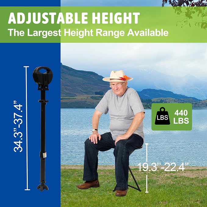 Walking Cane with Seat, Cane Chair with Cushion Folding Lightweight Portable Seat for Adults Seniors Camping Hiking Travelling