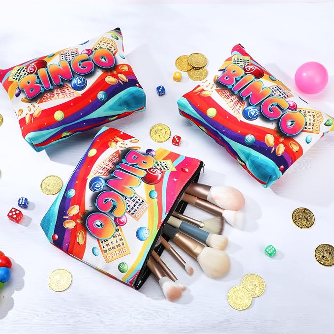 12 Pcs Bingo Gifts Makeup Bags Bingo Game Lover Gifts Travel Zipper Pouch for Seniors Mom Grandma Women Players