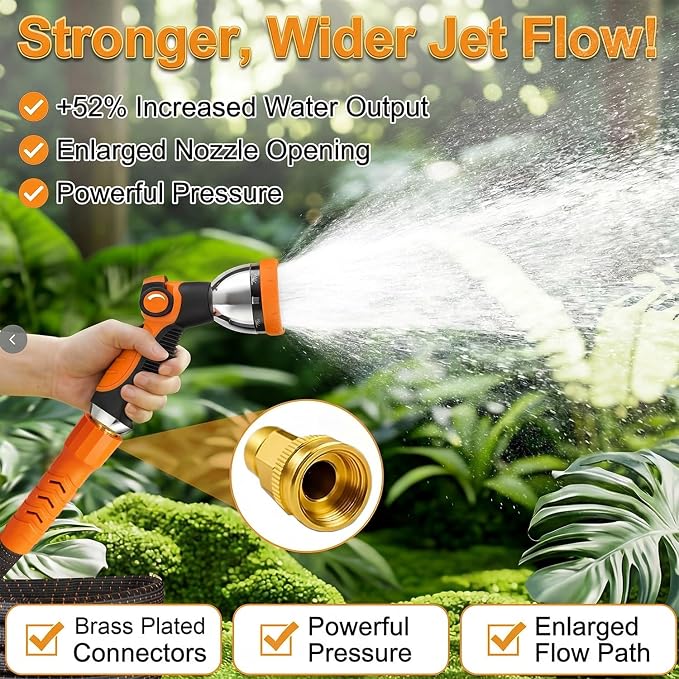 100FT Flexible Garden Hose & 10Modes Nozzle,Lightweight Water Hose,Kink-Free,All-Weather 3/4 in. Hose for RV,Boat,Car Wash,Garden,Yard,Camper,Outdoor NoneExpanding (100Ft,Orange-Black)