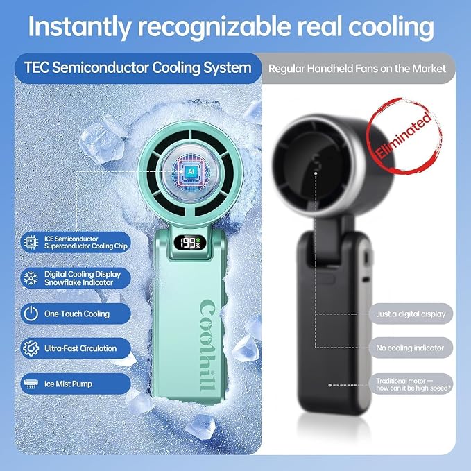 Pro Handheld Portable Fan with Turbo Cooling 199-Speed 5500mAh | Hand Held Fan Rechargeable 20000 RPM Powerful Mini Personal fan for Travel, Outdoor, Beach & Makeup