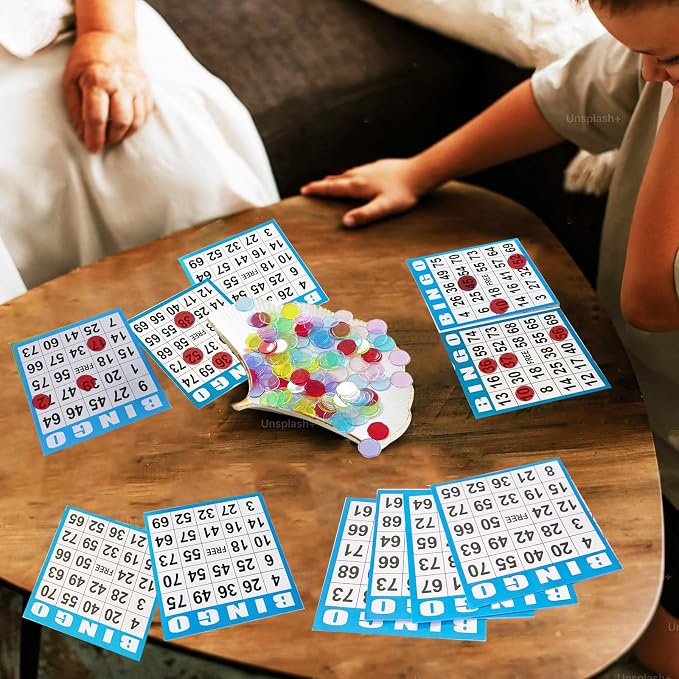 SEETOOOGAMES Disposable Bingo Cards Bulk- 1on Blue Paper (100 Books of 5 Sheets) for Large Groups