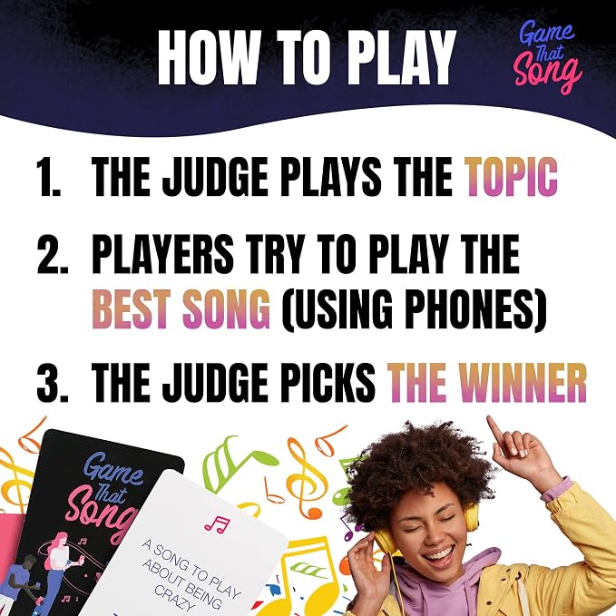 Game That Song - Music Party Game for Adults & Families | Card Game for Game Night | Compete to Play the Best Song | 3-6 Players or Groups